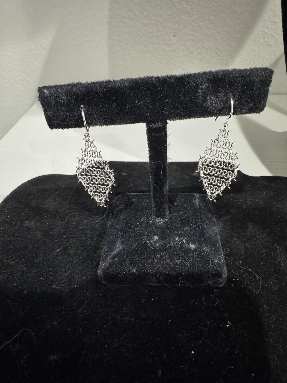 New Sterling Silver Hand Picked Chain Mail Style Drop Earrings